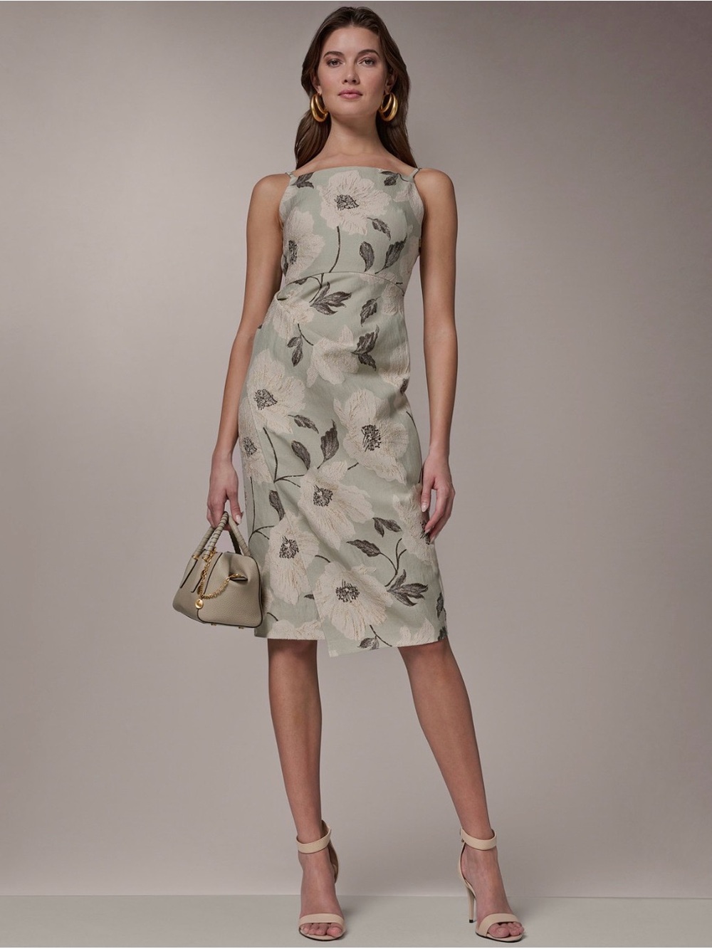 NWT Donna Karan Women's Square Neck Faux Wrap Sheath Dress. Size 8. Agave Multi